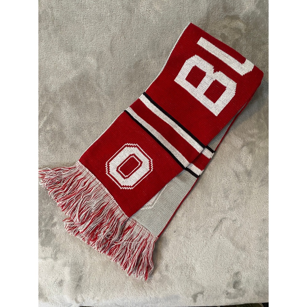 NCAA Scarf Red Buckeyes Ohio State Reversible Knit Fringe Collegiate Fan Gear